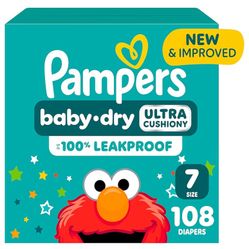 XX Pampers Diapers - Baby Dry - Size 7, 108 Count, Absorbent Disposable Infant Diaper 