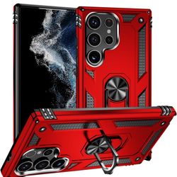 Samsung Galaxy S24 Ultra Case,Pass 16ft Drop Test with Magnetic Kickstand Car Mount Holder,Slim Fit Heavy Duty Protection Protective Phone Case Red