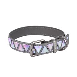 PAWOOF Designer Collection Genuine Leather Dog Collar Silver Version