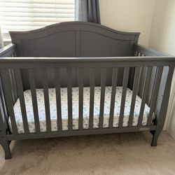 Gray Baby Crib - Child Craft With Mattress