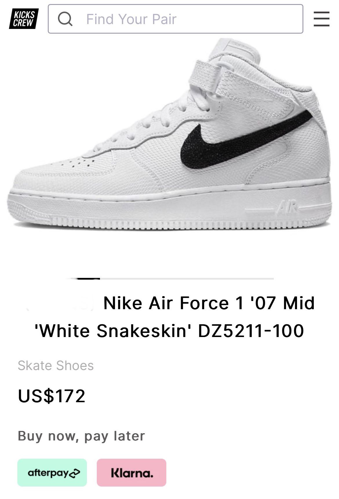 Nike Air Force 1 Mid White Snakeskin DZ5211-100