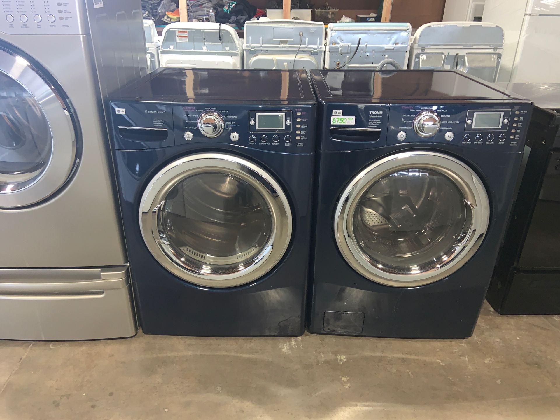 LG washer & dryer navy blue electric front load set !!