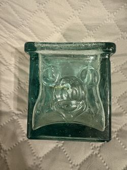 Disney Mickey Mouse Greenish Color   glass candle holder. 