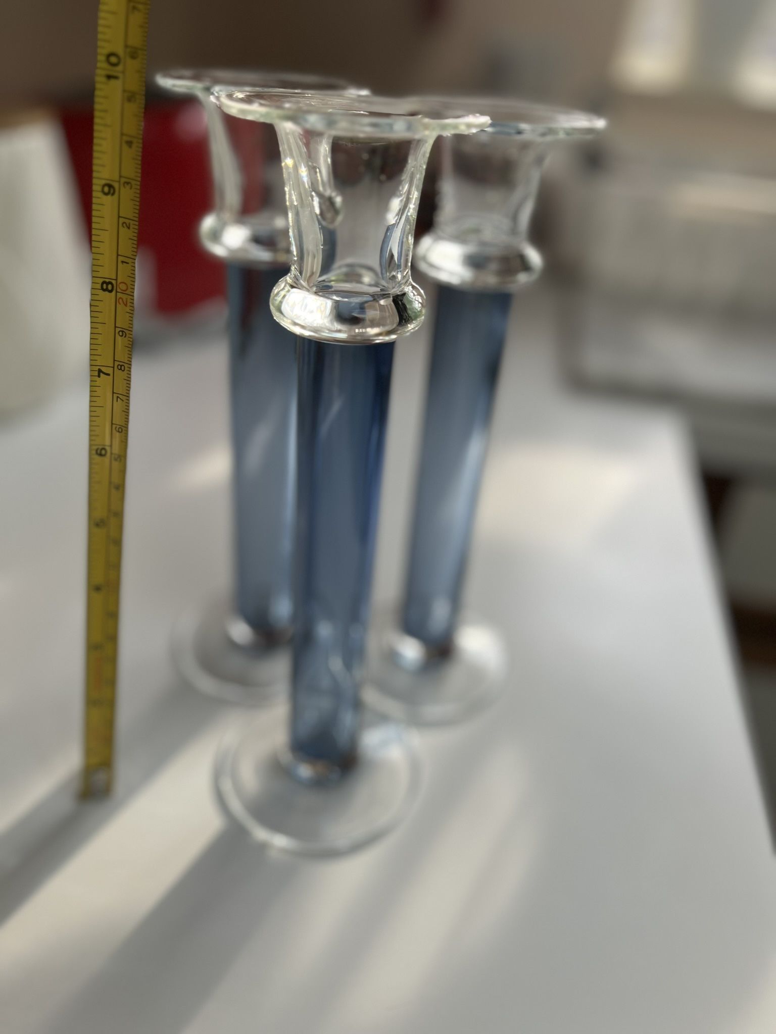 Blue Glass Candle Holder Set Of 3
