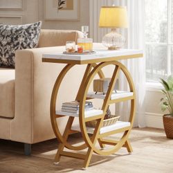Brand New! Tribesigns White & Gold 4-Tier Narrow End Table / Side Table / Snack Table/ nightstand