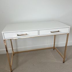 white with gold metal frame desk 2 drawer modern office furniture 30in x 42in x 21in home office