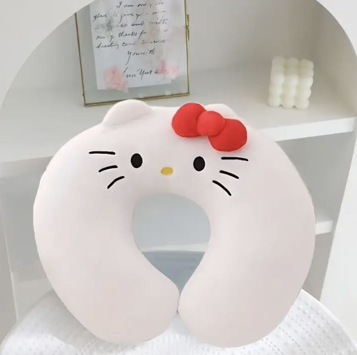 New Hello Kitty White Linen Travel Beck Pillow