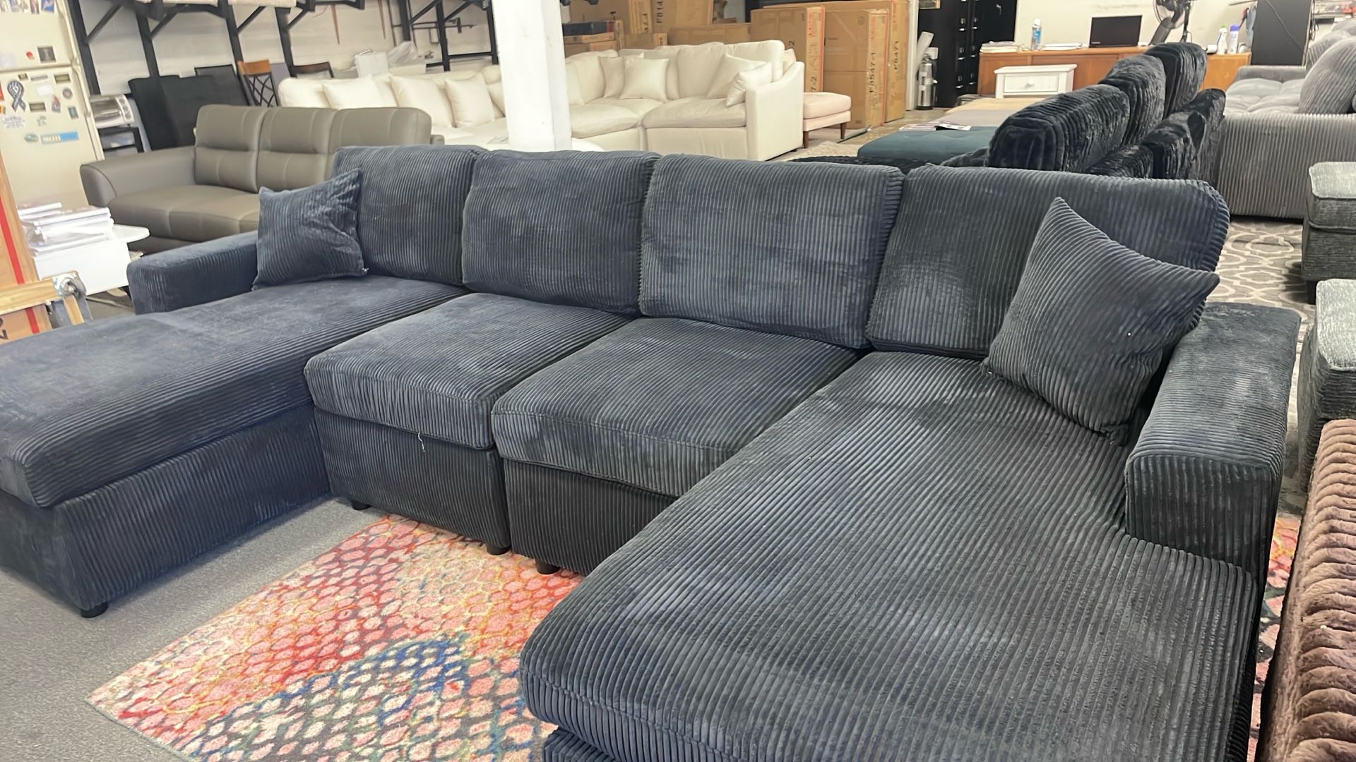 New 120x60 Black Corduroy Sectional Couch / Free Delivery 