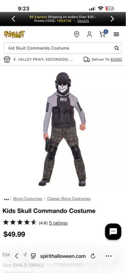 Spirit Halloween – Kids skull commando costume