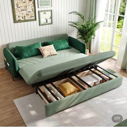 79" King 3-Seater Velvet Convertible Sleeper Sofa New In Box!!