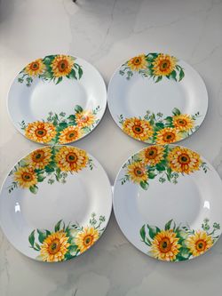 Royal Norfolk Set of 4 Sunflower Dinner Plates 10.5" Ceramic Floral Tableware