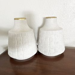 Two White And Gold Vases 