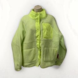 ✨New With Tags ✨ Women Large Sherpa Fleece Jacket Fluorescent Yellow Green Puma Snap Buttons