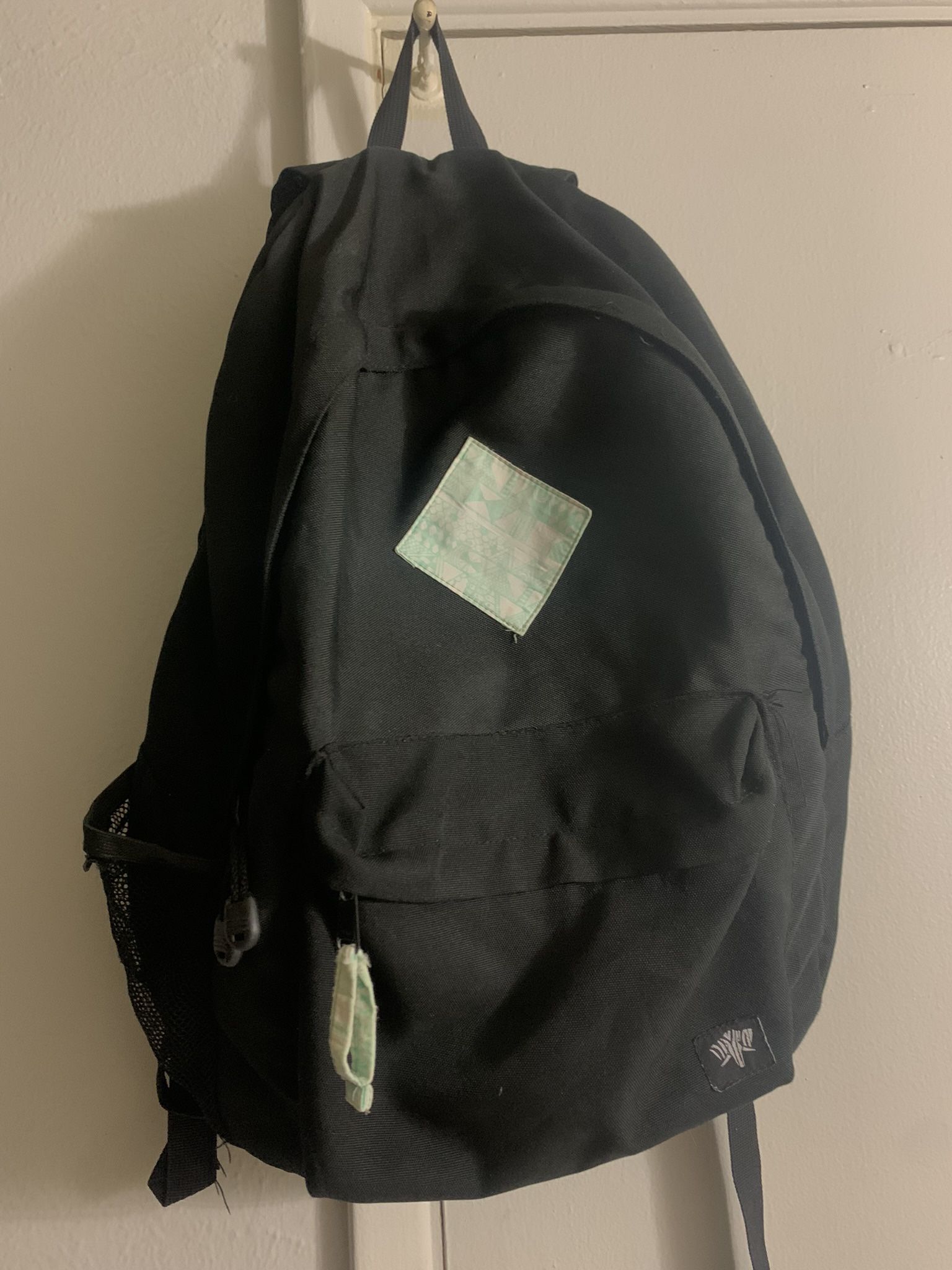 Green Patch Black Backpack Book Bag Great For School Gym College Hiking