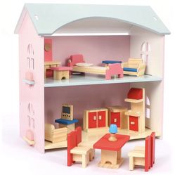 Kids Dollhouse, Pretend Play Toddler Wooden Toys for Girls Christmas Gift