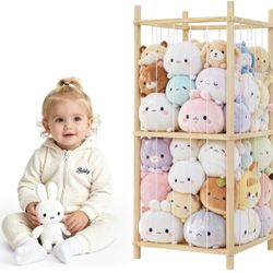 Stuffed Animal Storage, Panda Head Wooden Stuffed Animal Holder, Large Capacity Floor Standing Storage for Toddler Rooms, Playrooms & Bedrooms (Two Ti