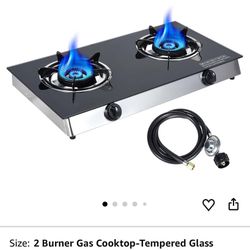 Burner Propane Gas Cooktop, Portable Tempered Glass Double Burner Stove with Auto Ignition, 30,000 BTU, CSA Certified Regulator & Hose, Outdoor Campin