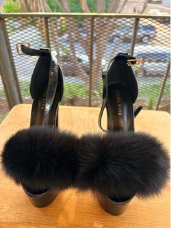 Black chunky fur heels