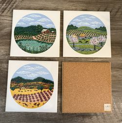 New 4 Sara Barnes Napa Valley Four Seasons Block Ceralco Spal 6" Tile Trivets Portugal. ALONG GLASS MOUNTAIN ROAD • SPRING RIVER FARM • SUMMER HOWELL 