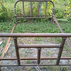 Early 1900's Antique Solid Brass Rolling Bed Frame with Head and Footboard ( World War 1 )