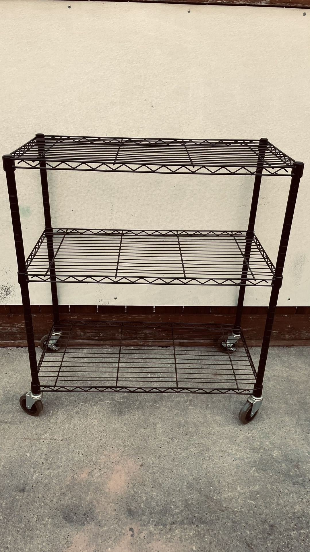 Rolling 3 Tier Black Wire Shelf 40.5” H x 36” W x 18 “ D adjustable Height Shelves