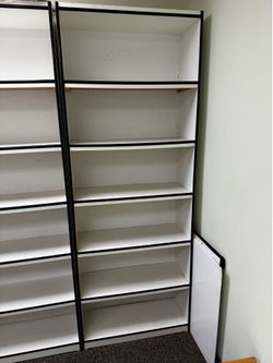5 White Bookshelves with Black Trim 7 ft. x 30” length x 12” depth
