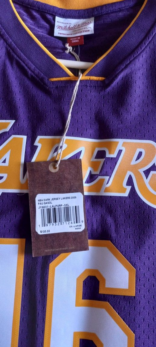 BRAND NEW PAU GASOL LAKER JERSEY MITCHELL AND NESS 5XL WITH TAGS. AUTHENTIC