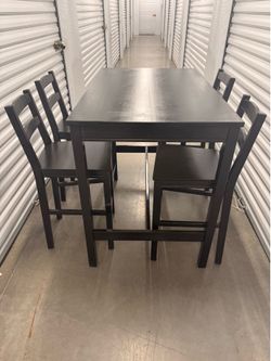 IKEA Style Dark Brown Bar Height Dining Set Table 4 Chairs Kitchen