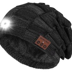 Bluetooth Beanie with Light for Men, Beanie with Light Unisex USB Rechargeable Hands-Free 4 LED, Headlamp Cap with Wireless Headphones Built-in Speake