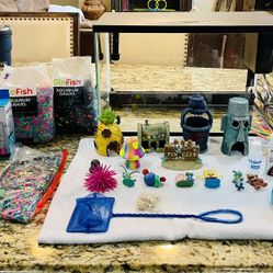 Top Fin LED Bubble Wall Fish Tank Setup COMPLETE Set Ready For Fish Spongebob Decorations EXC!! 