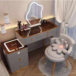 smart makeup vanity with side cabinet 