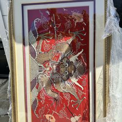 Large Framed Dragon Silk Embroidery - Statement Wall Art