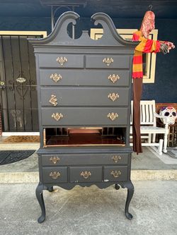 Antique-Style Highboy Dresser with Secretary Desk