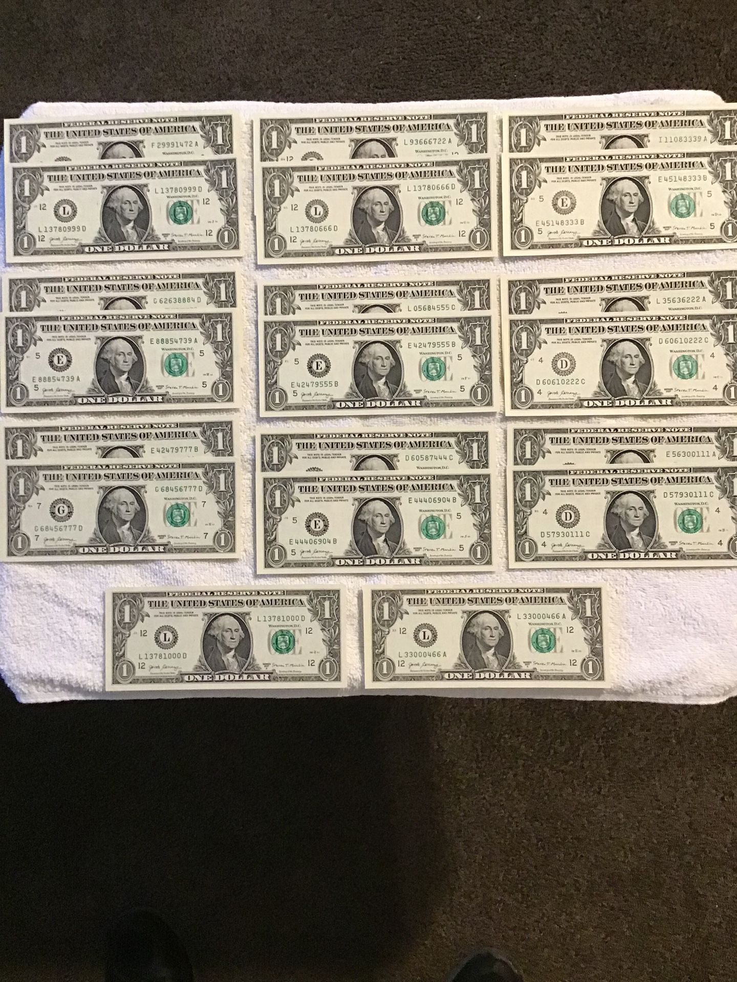2017 One $ Bills 0 Through 9