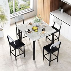 5PCS Square Table with 4 Chairs Set, Dining Table and Chairs Set for Living Room, Home, Office, Restaurant