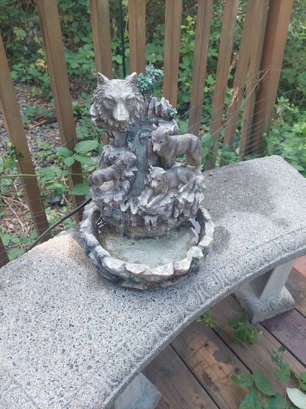 Wolf Stone Statue Water Fall Feature