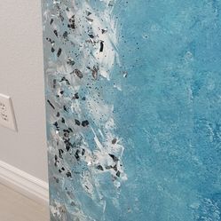 Paint Decoration Blue And Silver Glitters  36x24in 