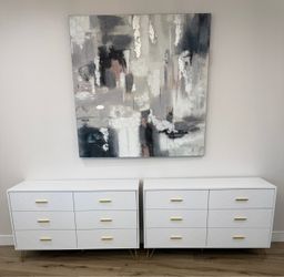Set of 2 White Dresser with Gold Handles (Canvas Sold Separately)