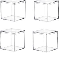 Small Clear Acrylic Box, 4 Pack Plastic Square Cube Containers with Lid Storage Box 2.9 X 2.9 X 2.9 inches/75X75X75mm for Candy Pill and Tiny Jewelry