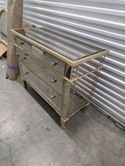 Mirrored 3-Drawer Dresser with Gold Trim