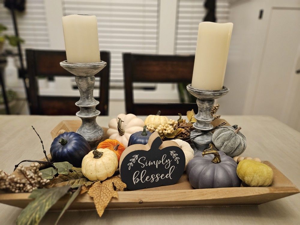 Fall Holiday Tray Candlesticks Decore