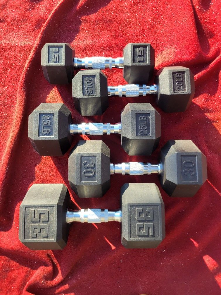 SINGLE RUBBER COATED HEXHEAD DUMBBELLS 1-35/1-30/1-25/1-20/1-15
TOTAL 125LBs.
11525 S HALSTED dunkin donuts/7111.S WESTERN WALGREENS
DELIVERY AV