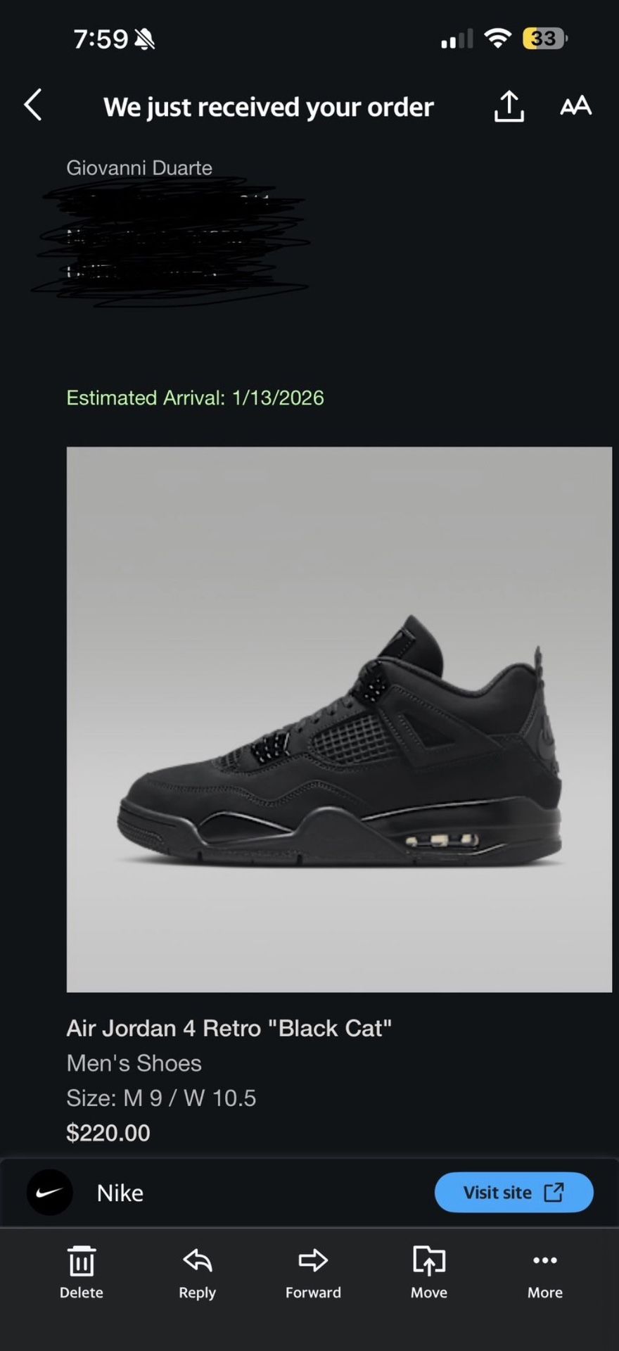 Jordan’s 4 Black Cats Sz 9m