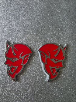 Dodge Demon Emblems Red Chrome Pair