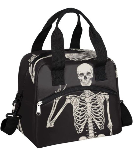 New LARGE Lunch Bag Skeleton, Insulated, Waterproof Tote Bag with Adjustable Shoulder Strap