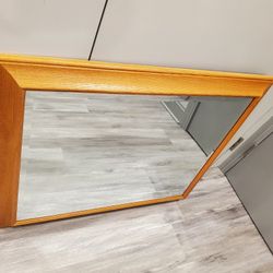Wood Mirror Bathroom Bedroom Vanity Wall Hanging Home Decor 35 long x 29 1/4 tall x 2 wide 