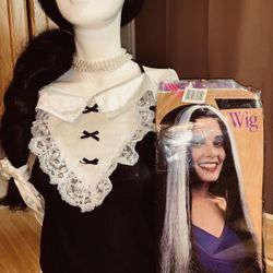 HALLOWEEN ADULT COMPLETE FRENCH MAIDS OUTFIT w/  BRAND NEW FULL HEAD WIG 24 Inches Long by RAINBOW COSTUMES of CALIFORNIA 