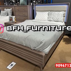 Queen LED platform Bed W. Ortho Mattress Included 