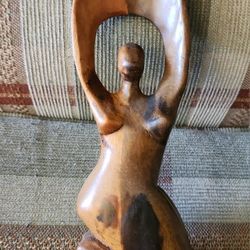 Vintage Hand Carved Wooden Figure Woman Abstract Wood Sculpture