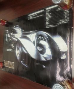 Vintage Batman Batmobile Poster (1989 Era)  Vintage Batman poster featuring the iconic Batmobile from the classic Michael Keaton era. Great for collec